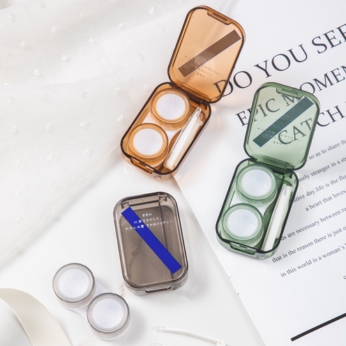 [𝗞𝗵𝗮𝘆 𝗟𝗲𝗻𝘀] Khay đựng lens Ann365 Màu Candy Trong Nâu, Xanh Lá, Xám Có Dụng Cụ Đeo Lens Japan Style