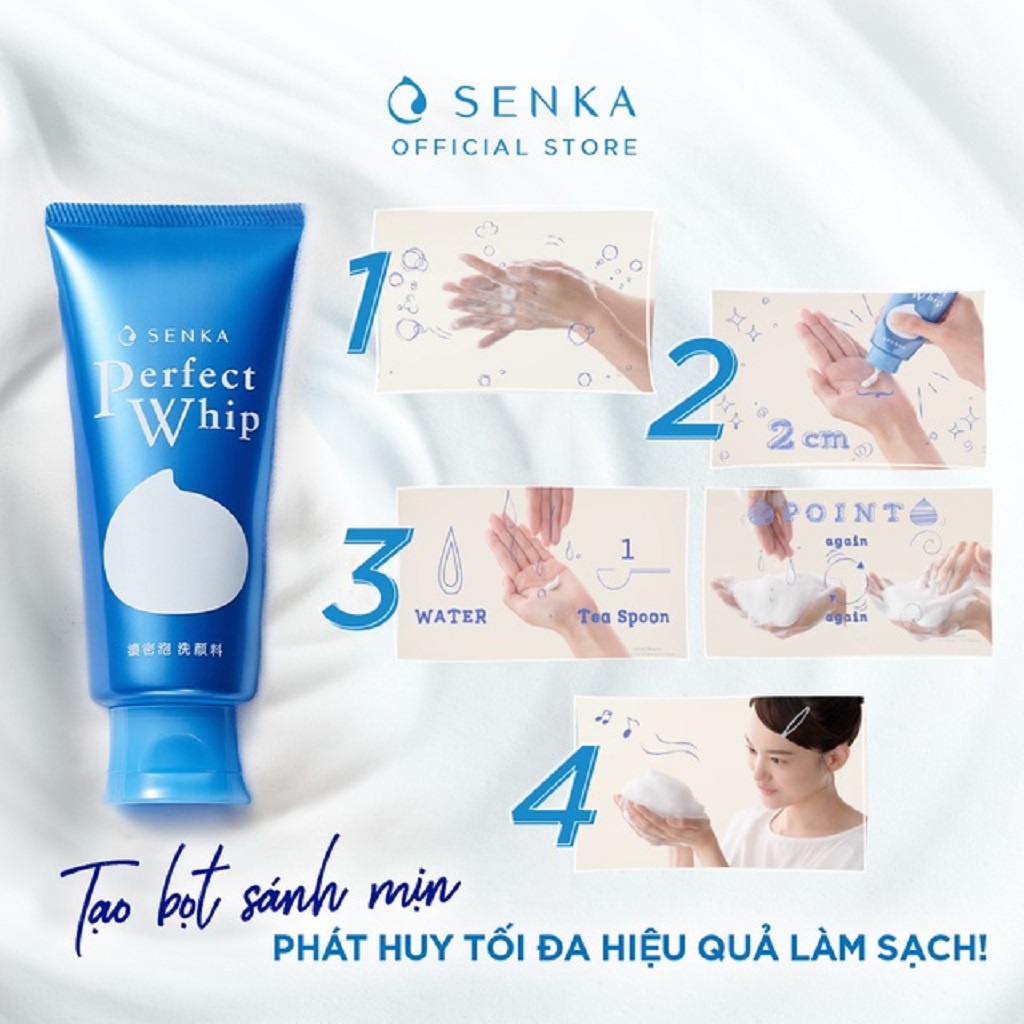 Sữa rửa mặt tạo bọt chiết xuất tơ tằm trắng Senka Perfect Whip 150g