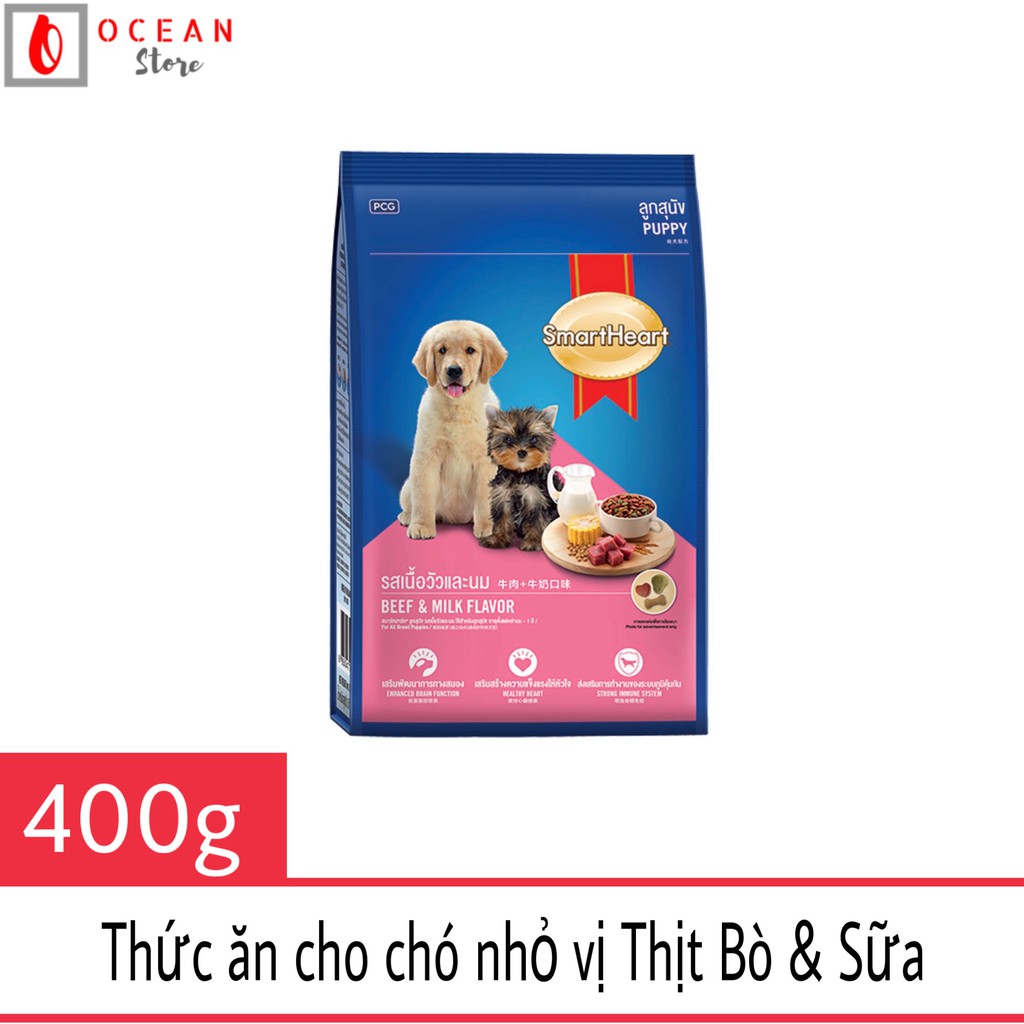 Smartheart Puppy Bò Nướng & Sữa 400g - Thức ăn dành cho chó nhỏ dưới 12 tháng