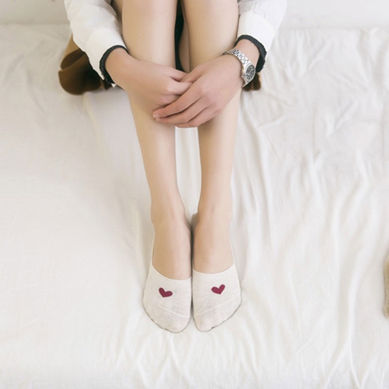 Vớ cổ thuyền chất liệu cotton họa tiết trái tim xinh xắn dành cho nữ