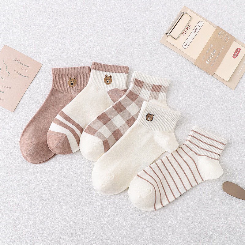 Vớ Tất Nữ Chất Liệu Vải Cotton Thoáng Mát Họa Tiết Cute Đáng Yêu.
