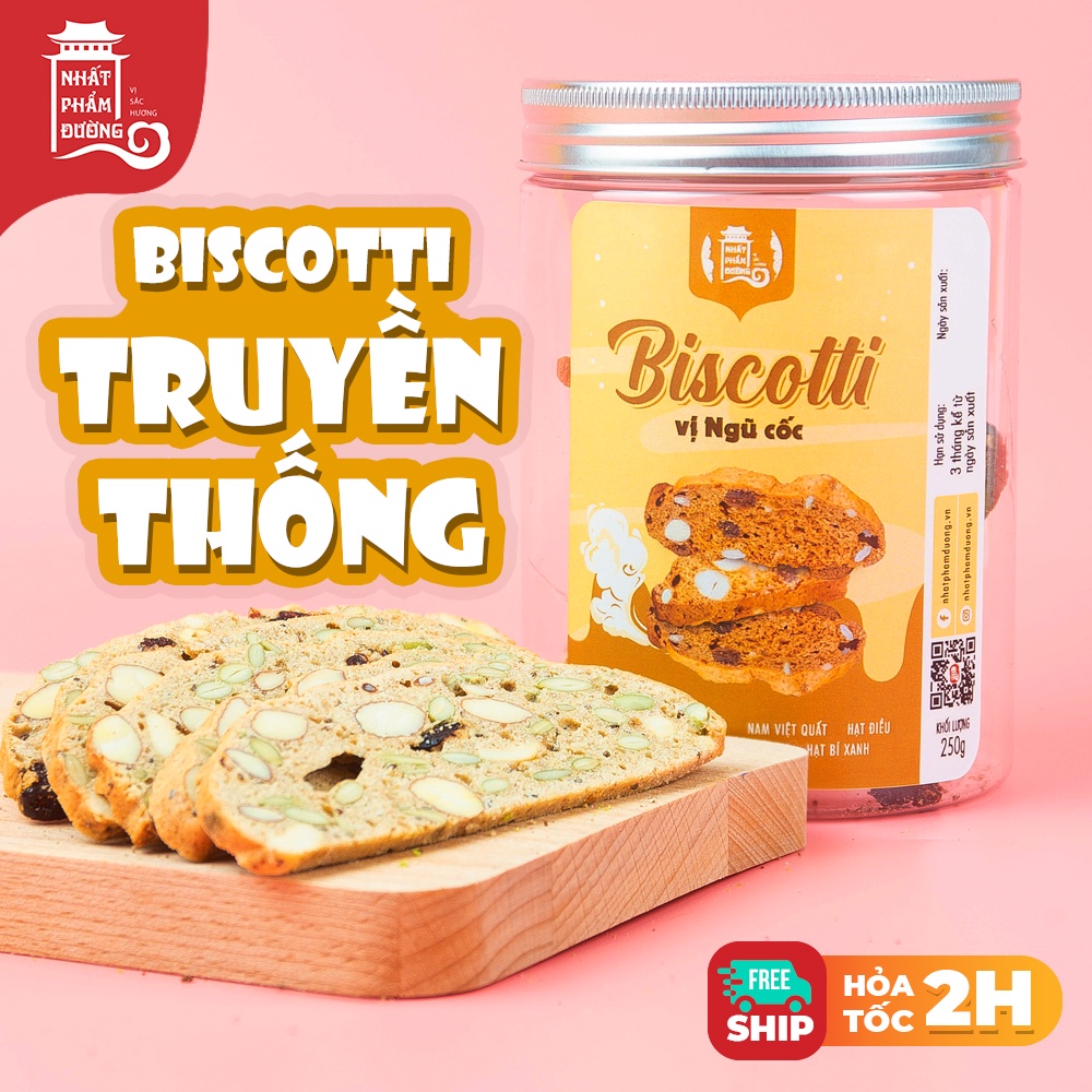 Bánh Biscotti vị truyền thống 250g Nhất Phẩm Đường 100% bột nguyên cám đồ ăn ăn kiêng