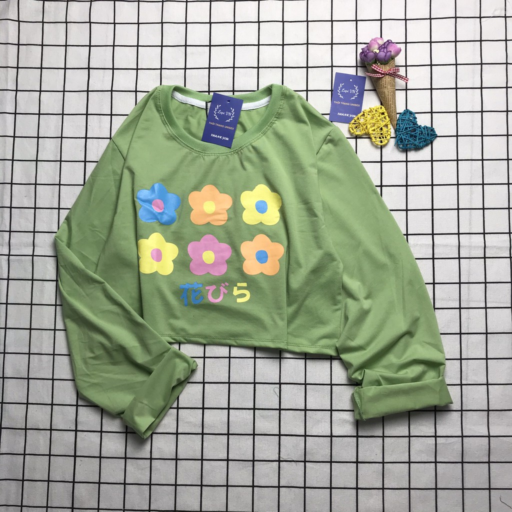 Áo Croptop Nữ Tay Dài In Hình Bông Hoa  Lapi VN Phong Cách Ulzzang  Freesize Phom Rộng, Áo Thun Unisex