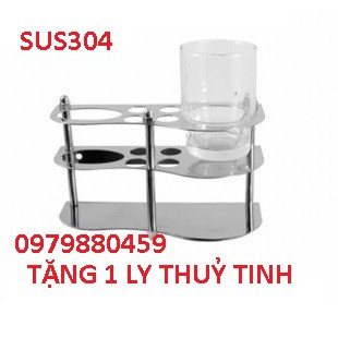 Kệ ly bàn chải cao cấp inox304, có ly