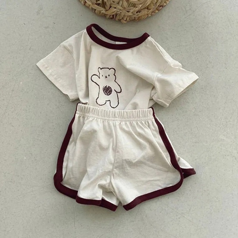 Bộ Quần Áo Cotton Ngắn Tay Họa Tiết Hoạt Hình Phong Cách Hàn Quốc Cho Bé