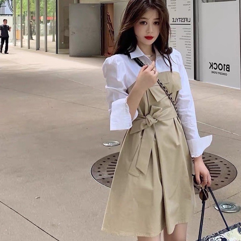 Đầm kaki  pha sơ mi