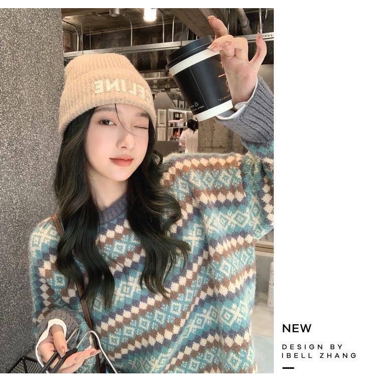 Áo Len Cổ Tròn Dáng Rộng Thiết Kế Đơn Giản Thời Trang Phong Cách Hàn Quốc