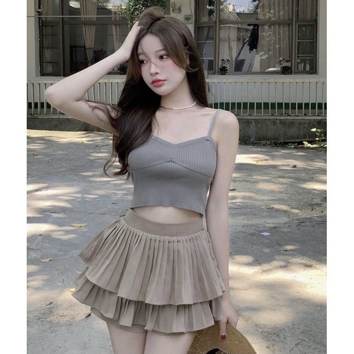 Chân Váy Xếp Ly Ngắn 2 Tầng Màu Nude Hàng Cao Cấp Loại 1 Siêu Hót Freeship, Váy Tầng Ngắn Xếp Ly Xòe Siêu Xinh Mới | BigBuy360 - bigbuy360.vn