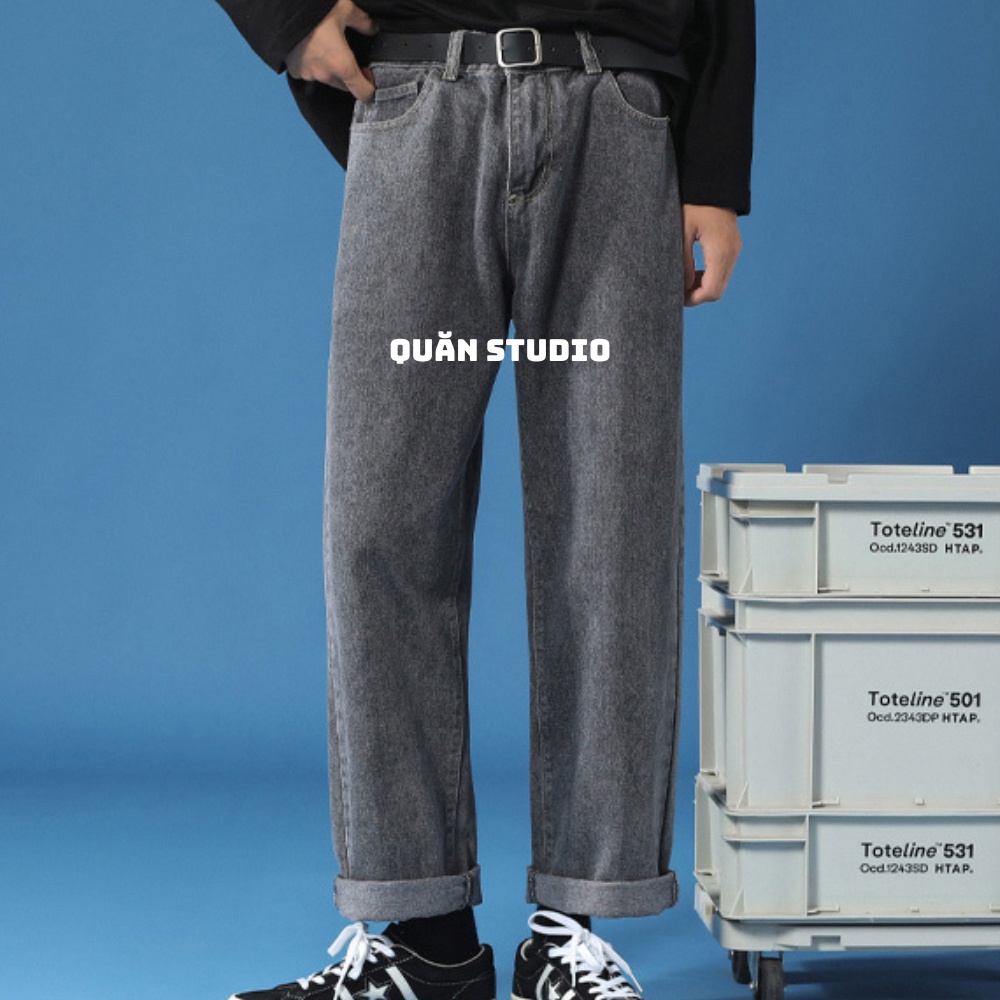 Quần Baggy Nam Ống Suông Quăn Studio - Quần Jean Nam Màu Xám Dáng Suông Form Chuẩn Hàn Quốc QS05
