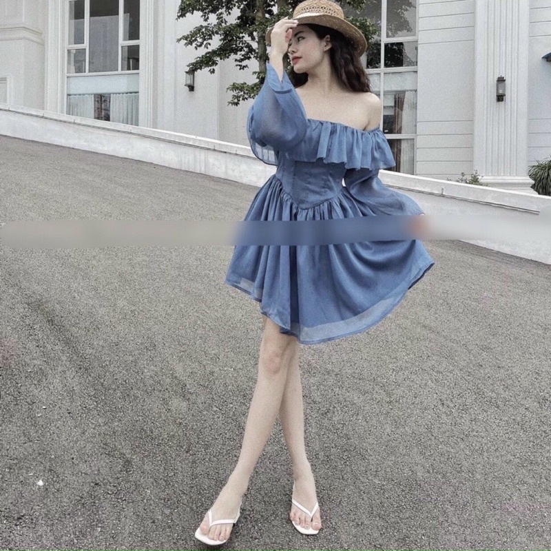 Đầm hở vai ,váy voan ngắn ,freesize 45-55kg ,hàng qc,màu chất lượng y hình Pt