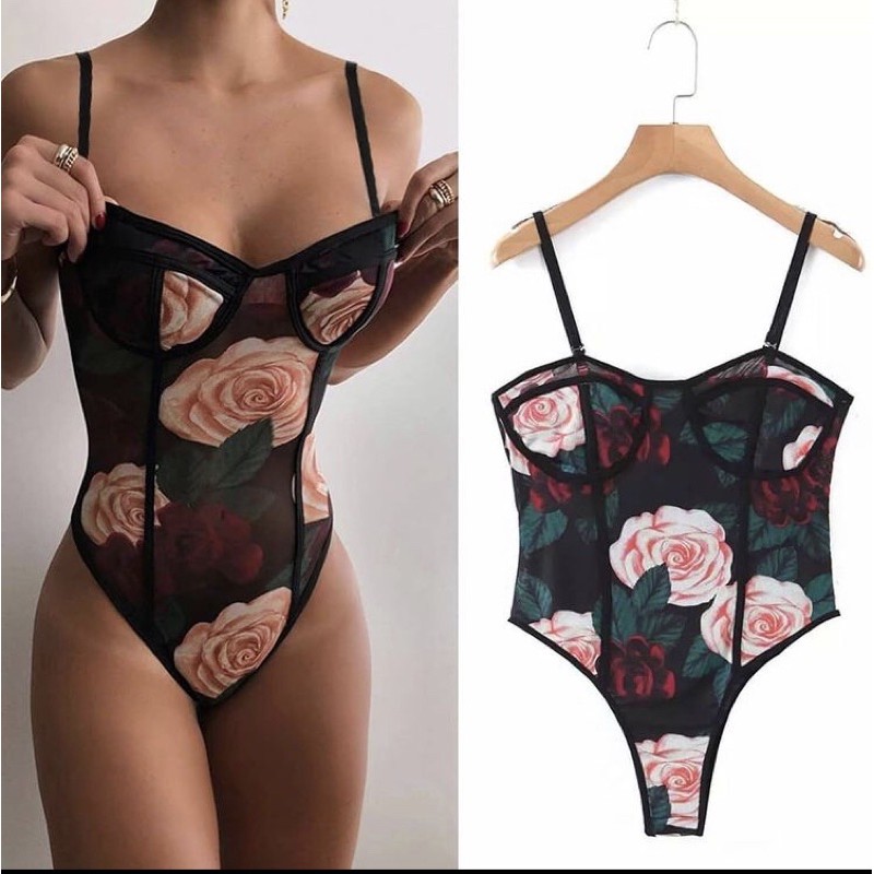 Bodysuit hoa hồng cup ngực
