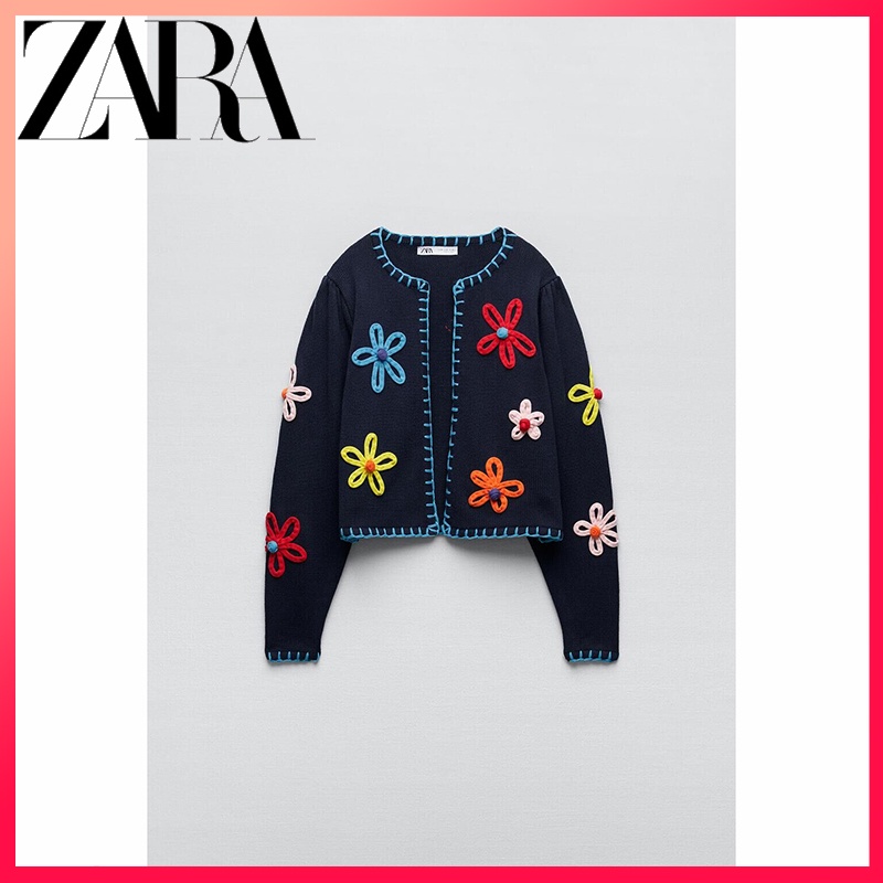 Hàng Mới Về ZARA Áo Khoác cardigan Thêu Hoa Thời Trang Thu Đông Cho Nữ