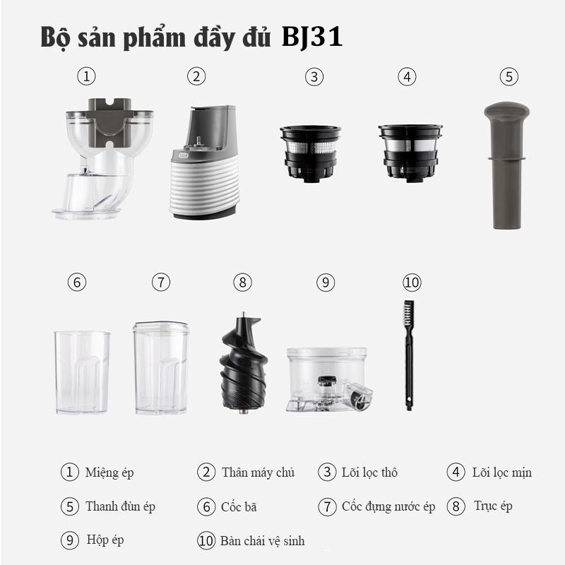 Máy Ép Chậm Rau Củ Quả Xiaomi BUD BJ32/BJ31 Công Suất 250W Đạt Tiêu Chuẩn FDA Tặng Kèm Cối Ép 5.0