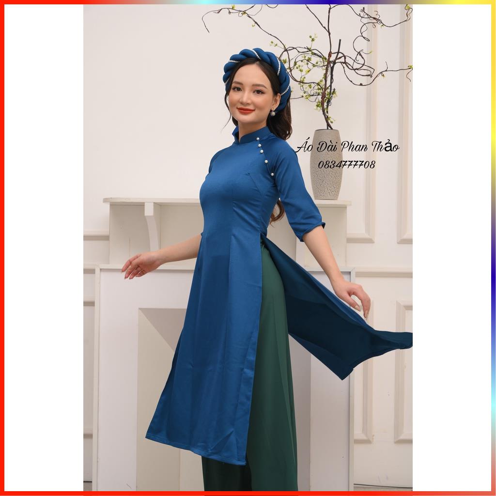 Áo dài cách tân lụa tây thi cổ đính ngọc trai big size