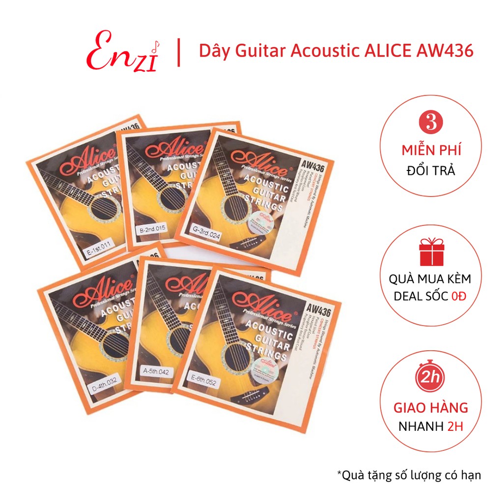 Dây lẻ 1, 2, 3, 4, 5, 6 guitar acoustic bộ Alice A206, AW436 chính hãng thay dây 1 thường bị đứt