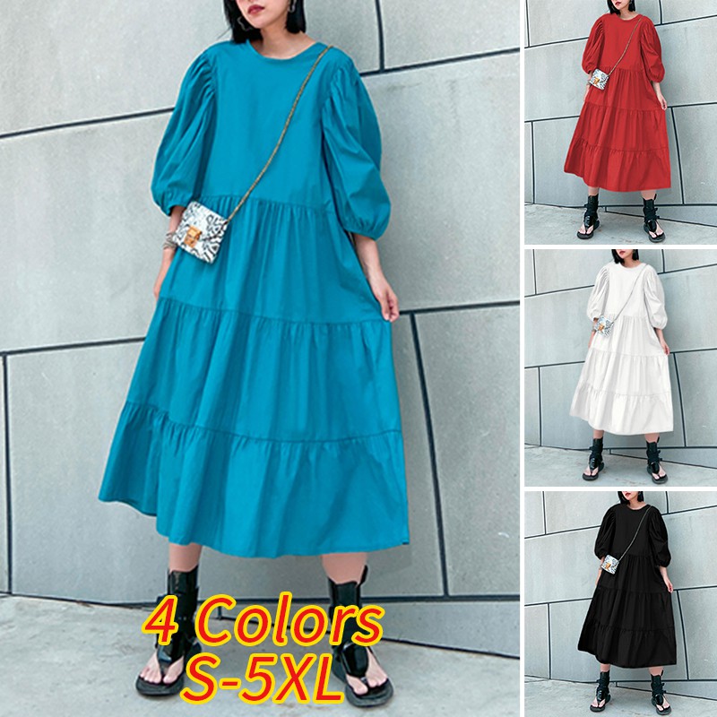 Đầm dáng dài rộng cổ tròn tay 3 / 4 thời trang nữ | BigBuy360 - bigbuy360.vn