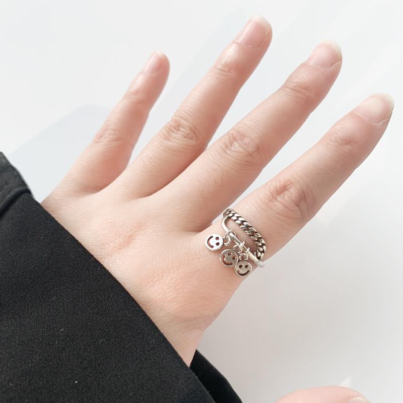 Nhẫn Hai Lớp Hình Mặt Cười Dây Xích Thời Trang Cho Nam Và Nữ 23373