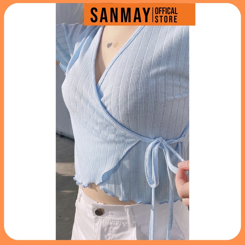 Áo Croptop Kiểu SANJOLI Croptop Tay Ngắn Nữ Ôm Body Hở Ngực Sexy Hai Màu Trắng Đen AO032