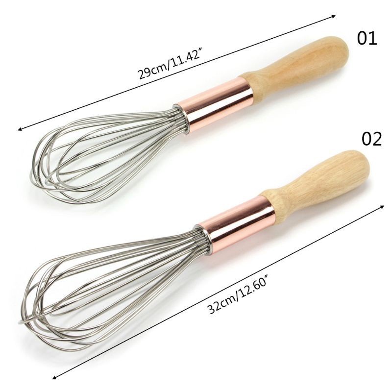 be❀  10/12inch Stainless Steel Egg Beater Hand Mixer Butter Blender Whisk Wooden Handle Kitchen Gadgets