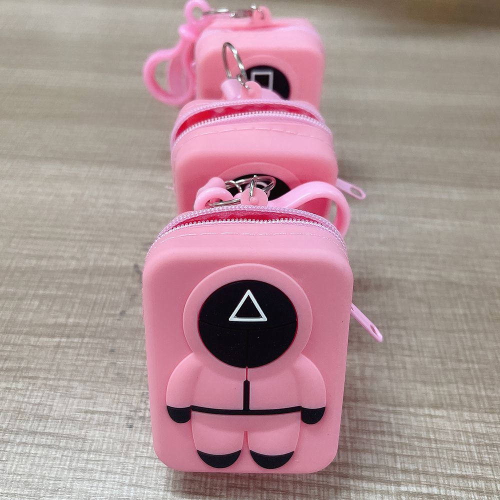 Móc khoá trang trí ví đựng tiền xu mini hình nhân vật trong phim Squid Game phối chuông hợp kim sáng tạo kiểu Hàn Quốc