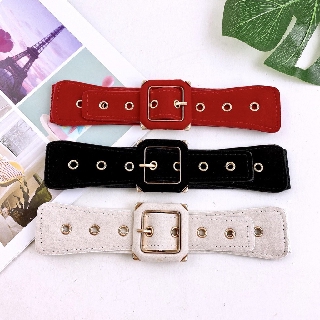 Dây nịt mặc đầm thắt eo kim nhung đục lỗ khóa vuông bản 3,5cm