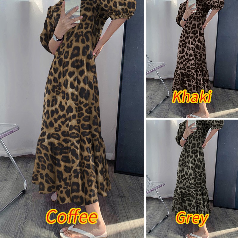 ZANZEA Đầm Maxi Tay Phồng Họa Tiết Da Báo Thời Trang Cho Nữ | BigBuy360 - bigbuy360.vn