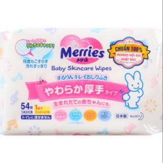 Giấy ướt merries chuẩn nội địa nhật😊 an toàn cho da em bé 2 loại 54 tờ bằng vải dệt 64 tờ bằng giấy có thể vứt bồn cầu.
