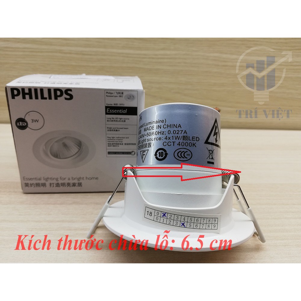 Combo 12 Cây Đèn led âm trần Philips 3W - Đèn chiếu điểm - Lỗ cắt (mm) : 70 - Ánh sáng trung tính 4000K - Sáng chân thật