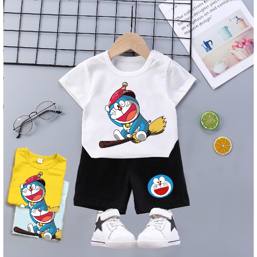 Bộ đồ bé trai bé gái 8-20kg cho bé. Quần áo cotton trẻ em cộc tay doremon [SIÊU HOT]