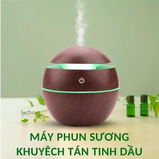 Máy khuếch tán tinh dầu siêu âm vân gỗ cao cấp, Máy phun sương  công nghệ siêu âm, Led 7 màu biến đổi, 130ML