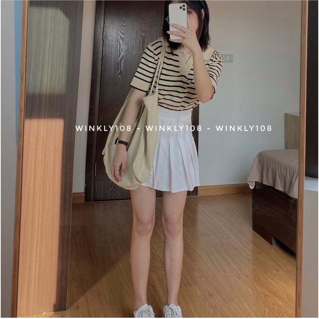 [Ảnh thật ] Áo len mỏng kẻ ngang cộc tay ulzzang