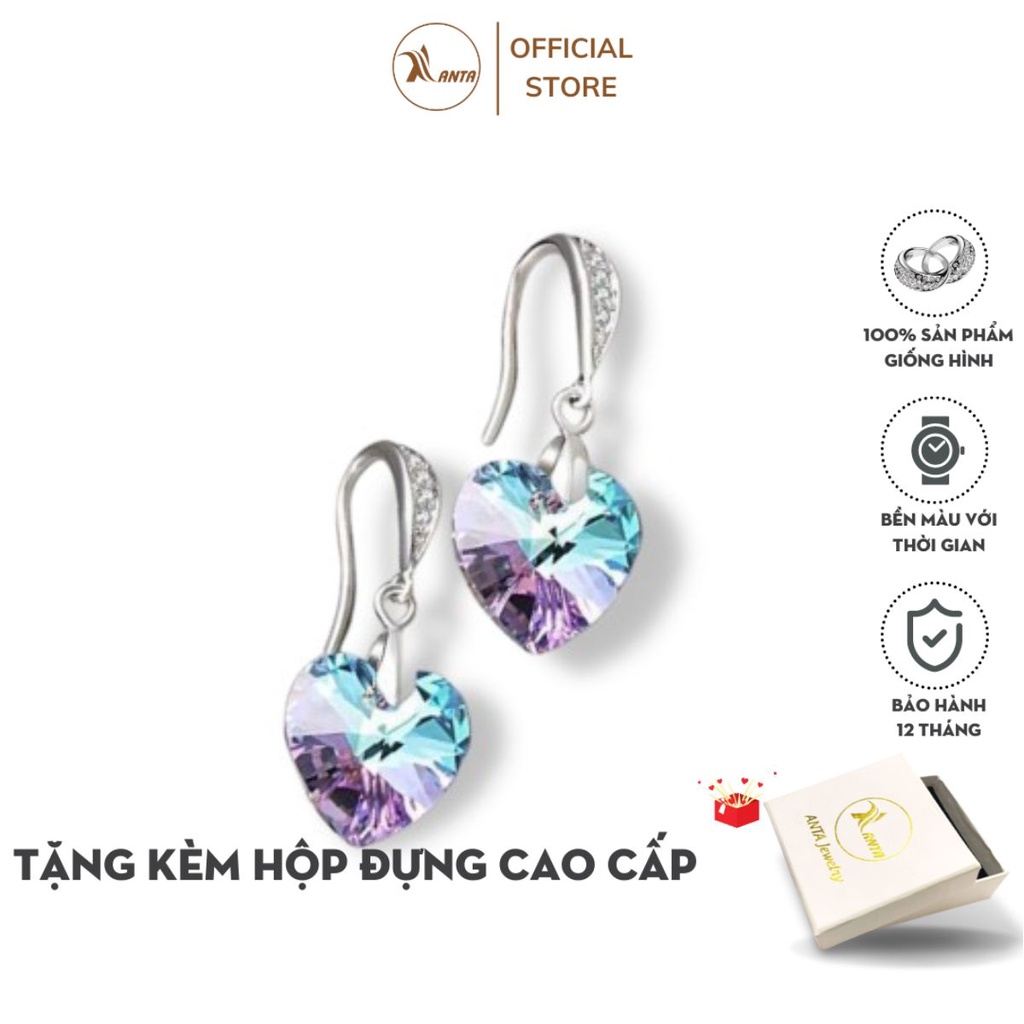 Khuyên tai bạc ATJ7067G kiểu dáng hình trái tim đính đá xanh lấp lánh ANTA Jewelry