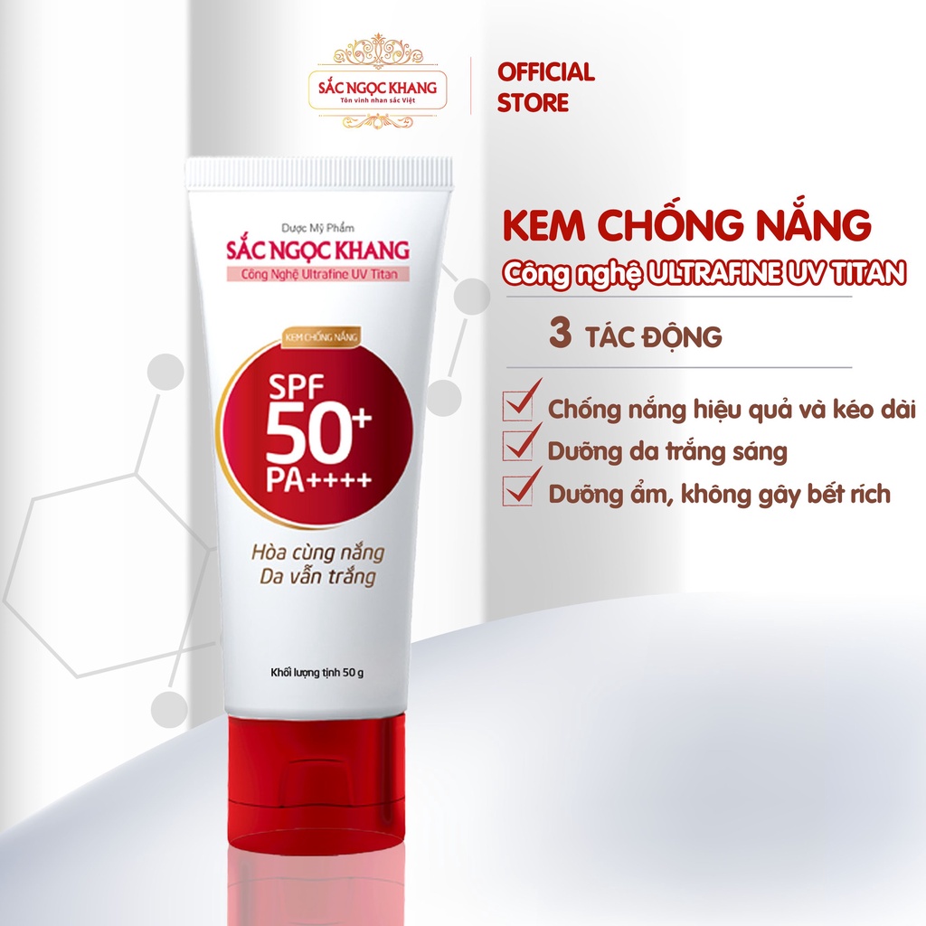 Kem Chống Nắng Sắc Ngọc Khang SPF50 PA++++ giúp chống nắng hiệu quả và kéo dài [tuýp 50g]
