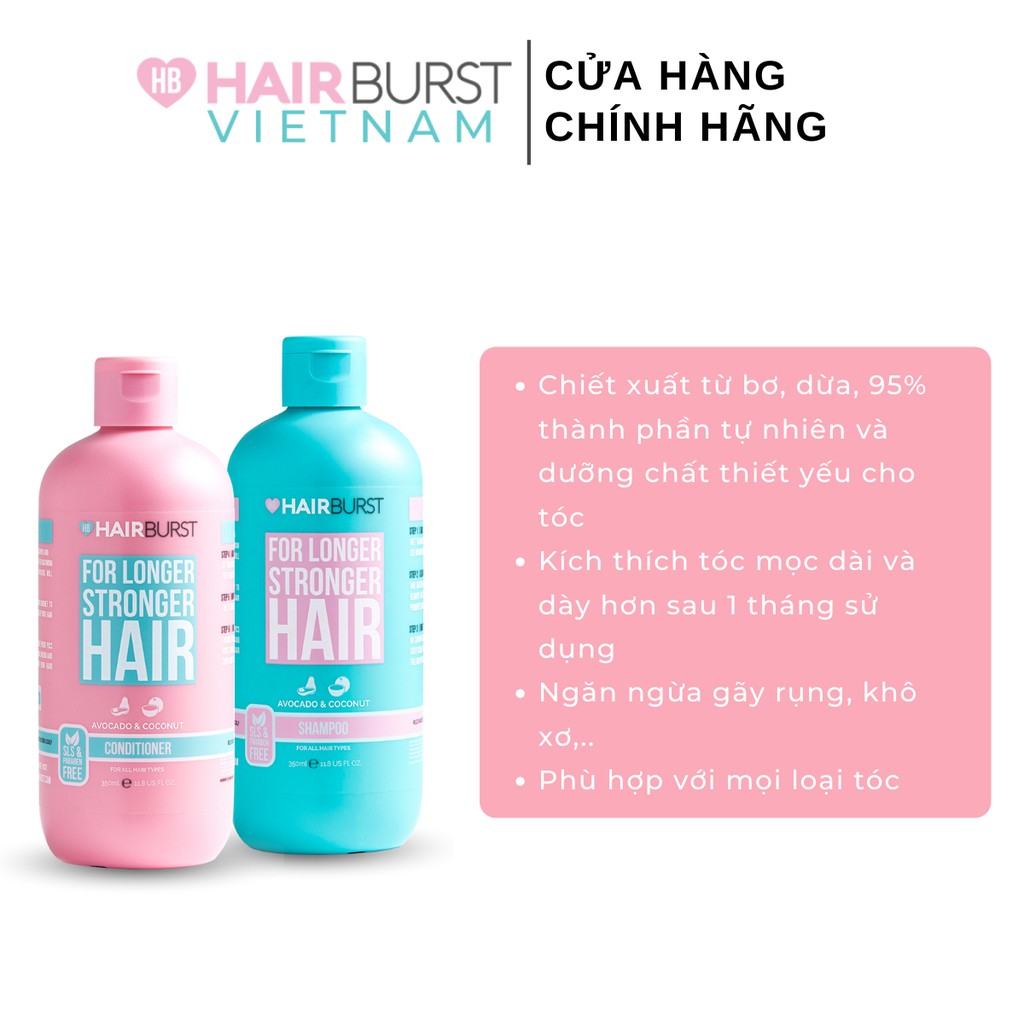 Combo Gội Xả + Xịt Dưỡng Chăm sóc Mọc Tóc Hairburst 350ml/chai + 125ml