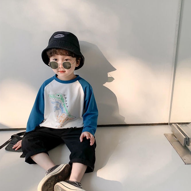 Áo Thun Dài Tay Phối Màu Tương Phản Thời Trang Cho Bé Trai