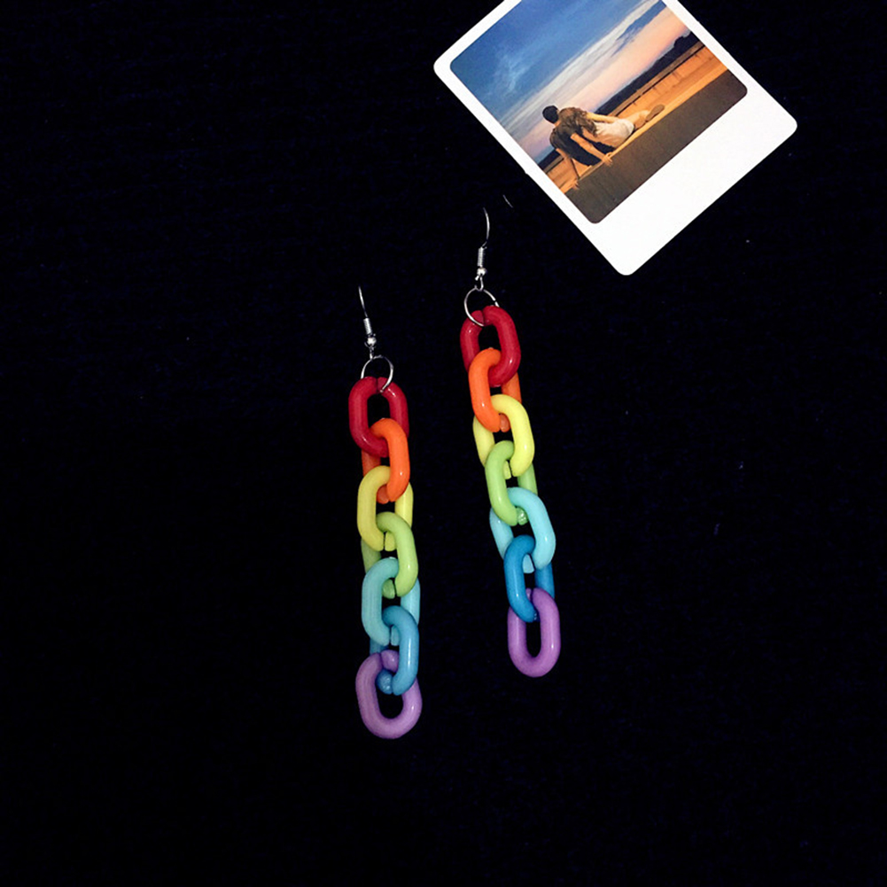 1 Đôi Bông Tai Dáng Dài Màu Cầu Vồng Cho Nữ