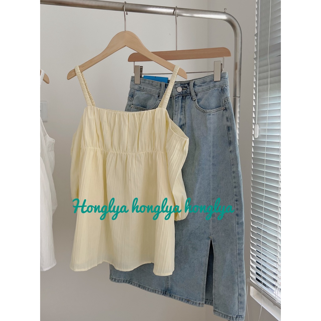 Áo sơ mi babydoll hở vai tay lỡ bồng chất mát mịn