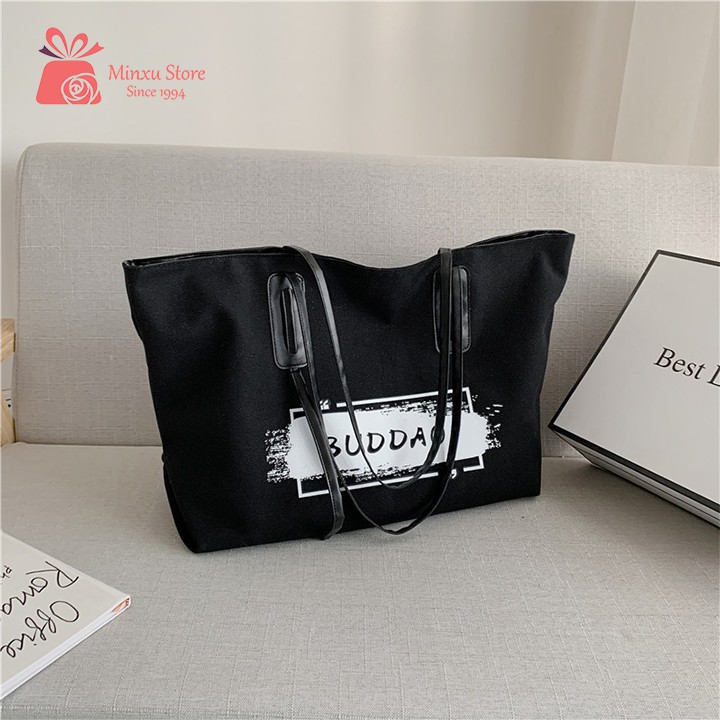 Túi vải canvas, túi đeo chéo loại to thời trang, đi học, đi chơi trẻ trung BUDDAO TV46