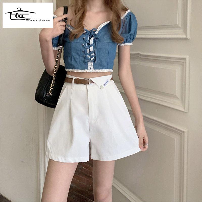 Quần Short Ống Rộng Lưng Cao Phong Cách Hàn Quốc Thời Trang Mùa Hè Hàng Mới Dành Cho Nữ 2022