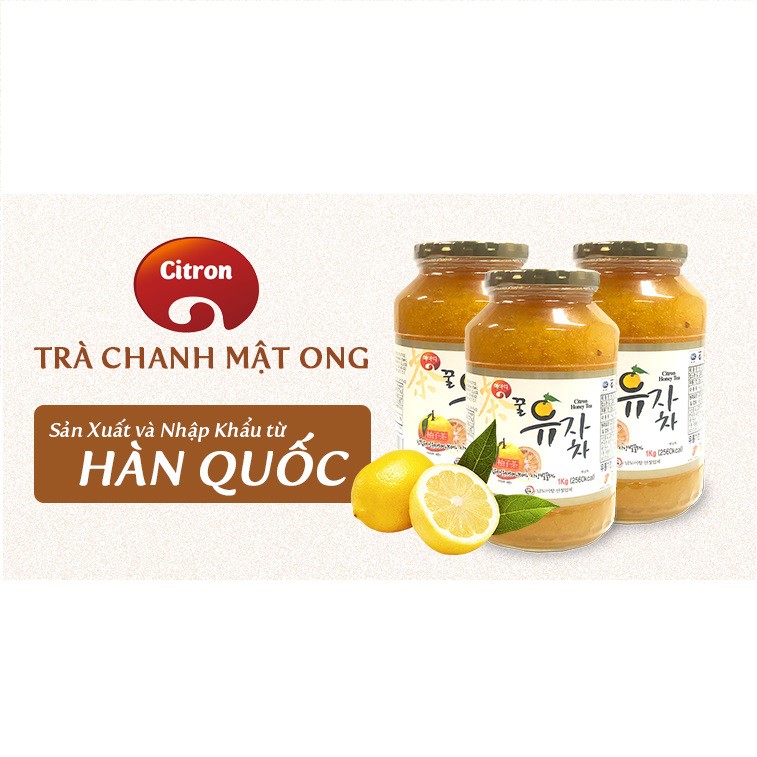 Combo 3 hũ trà chanh mật ong CITRON HONEY TEA Hàn Quốc (1 Kg/ hũ) tặng 1 bình giữ nhiệt 480ml - có đèn LED báo nhiệt độ