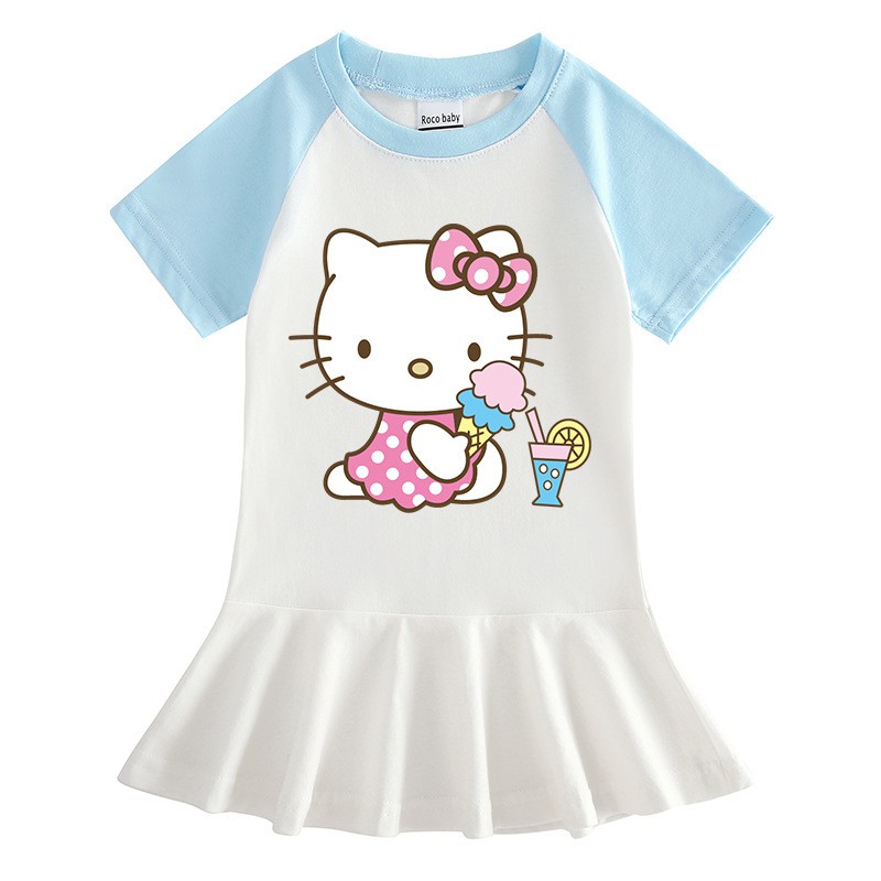 Đầm tay lửng họa tiết Hello Kitty xinh xắn theo phong cách mùa hè dành cho nữ
