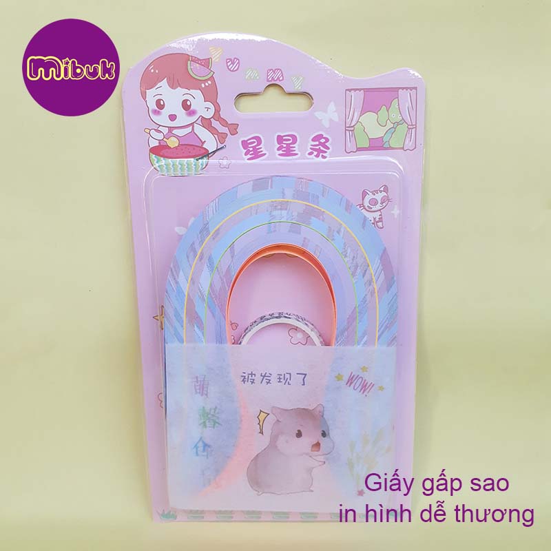 Giấy gấp sao in hình dễ thương màu pastel