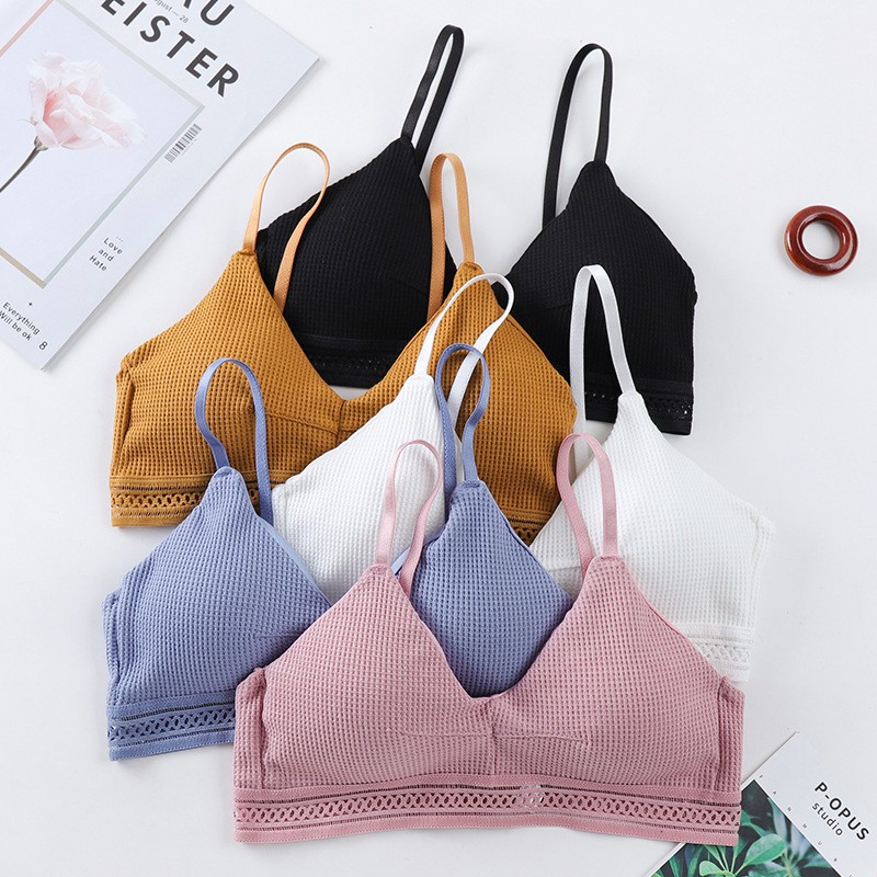 Áo Bralette họa tiết Plaid áo lót ngực cotton mềm không gọng mút mỏng cài sau có dây điều chỉnh