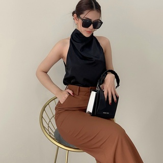 [Có sẵn] Áo lụa satin cổ yếm cao sang chảnh (có ảnh thật)