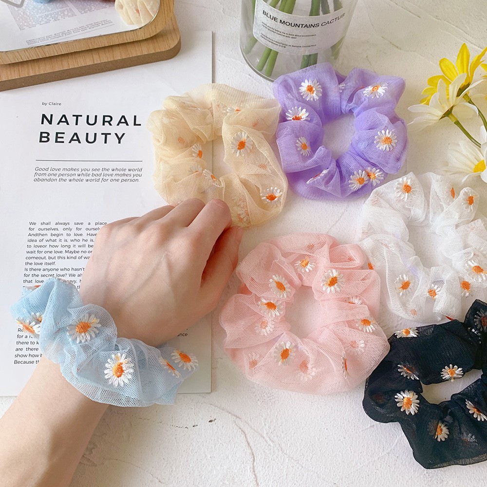 Thun Cột Tóc Vải Scrunchies Hoa Cúc Daisy Lưới Mỏng Mộng Mơ Vòng Đeo Tay Daisy [PKT00107]