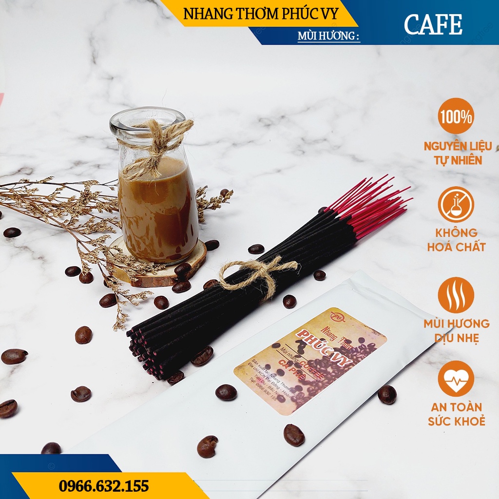 Nhang Thơm Phúc Vy Hương Cafe - Túi 39 Cây 28cm, Ít Khói, Thơm Nhẹ, Dễ Chịu, Không kích mũi