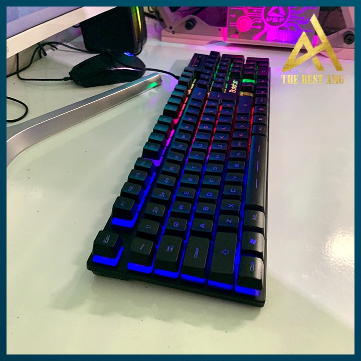 Bàn Phím Máy Tính Gaming Keycap Xuyên Led BOSSTON K803 Bàn Phím Giả Cơ Laptop Có Dây Keyboard Chơi Game