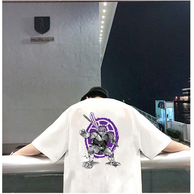 Áo thun tay lỡ nam nữ form rộng họa tiết ninja rùa tím vải dày mịn 2021T3133