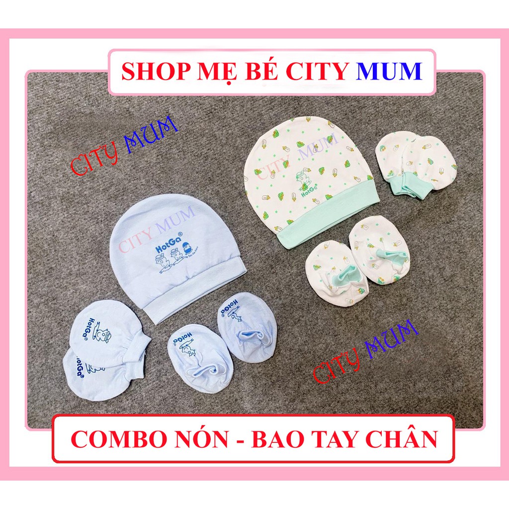 (Loại đẹp) Set Mũ nón kèm bao tay chân sơ sinh HotGa mềm mại, dễ thương, co giãn tốt cho bé từ sơ sinh đến 3 tháng