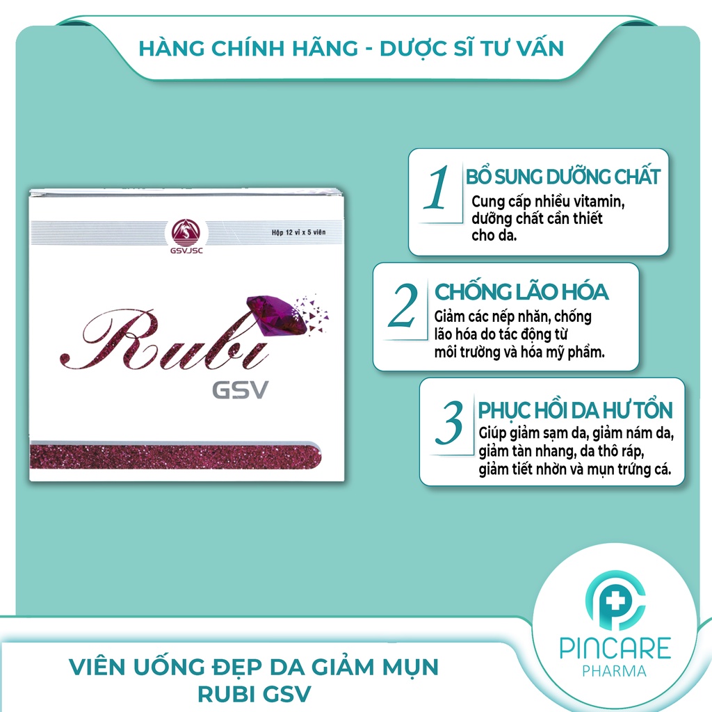 Viên uống đẹp da Rubi GSV giảm mụn, mờ sạm nám, ngừa lão hoá - Hàng chính hãng - Nhà thuốc Pincare